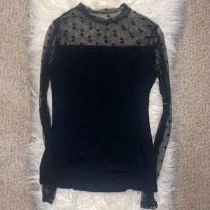 Black top with sheer sleeves polka dots